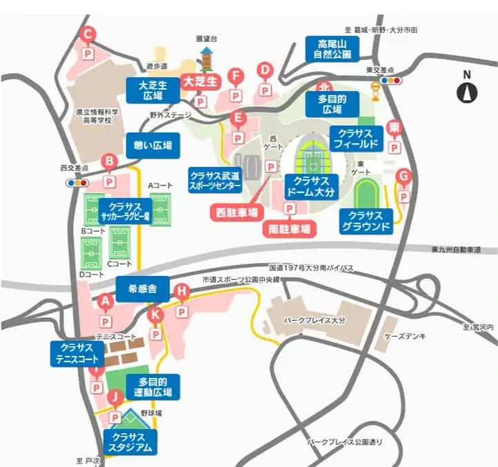 大分スポーツ公園の競技会場案内図